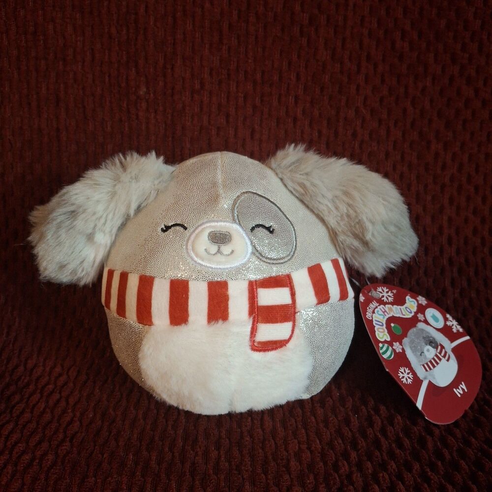 Squishmallow Holiday Ivy The Gray Dog Christmas Scarf Plush 8" 2022 Release